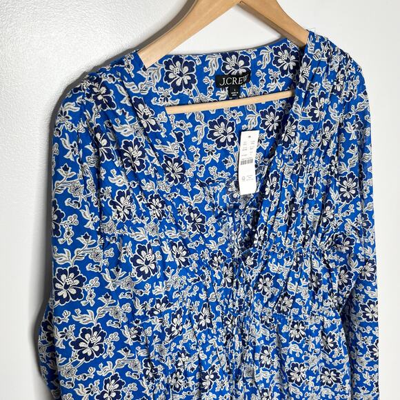J. Crew Tiered Tie Front Beach Dress Womens Large Blue Floral Cotton 2024 Style - Picture 5 of 12